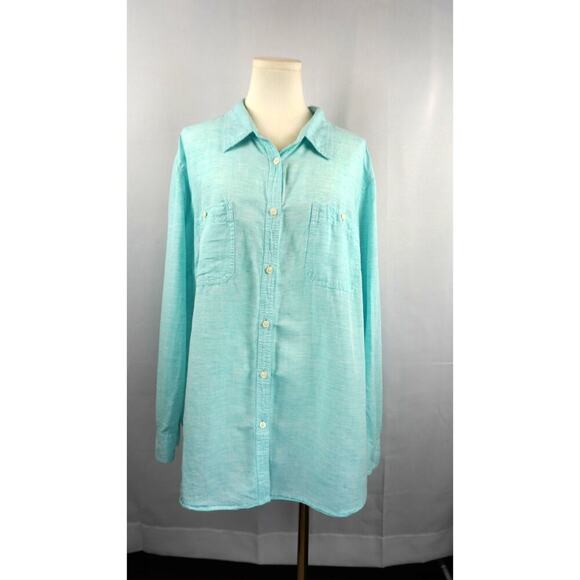 Chaps Wintergreen Mint Button-Down Blouse 2X - Picture 1 of 7
